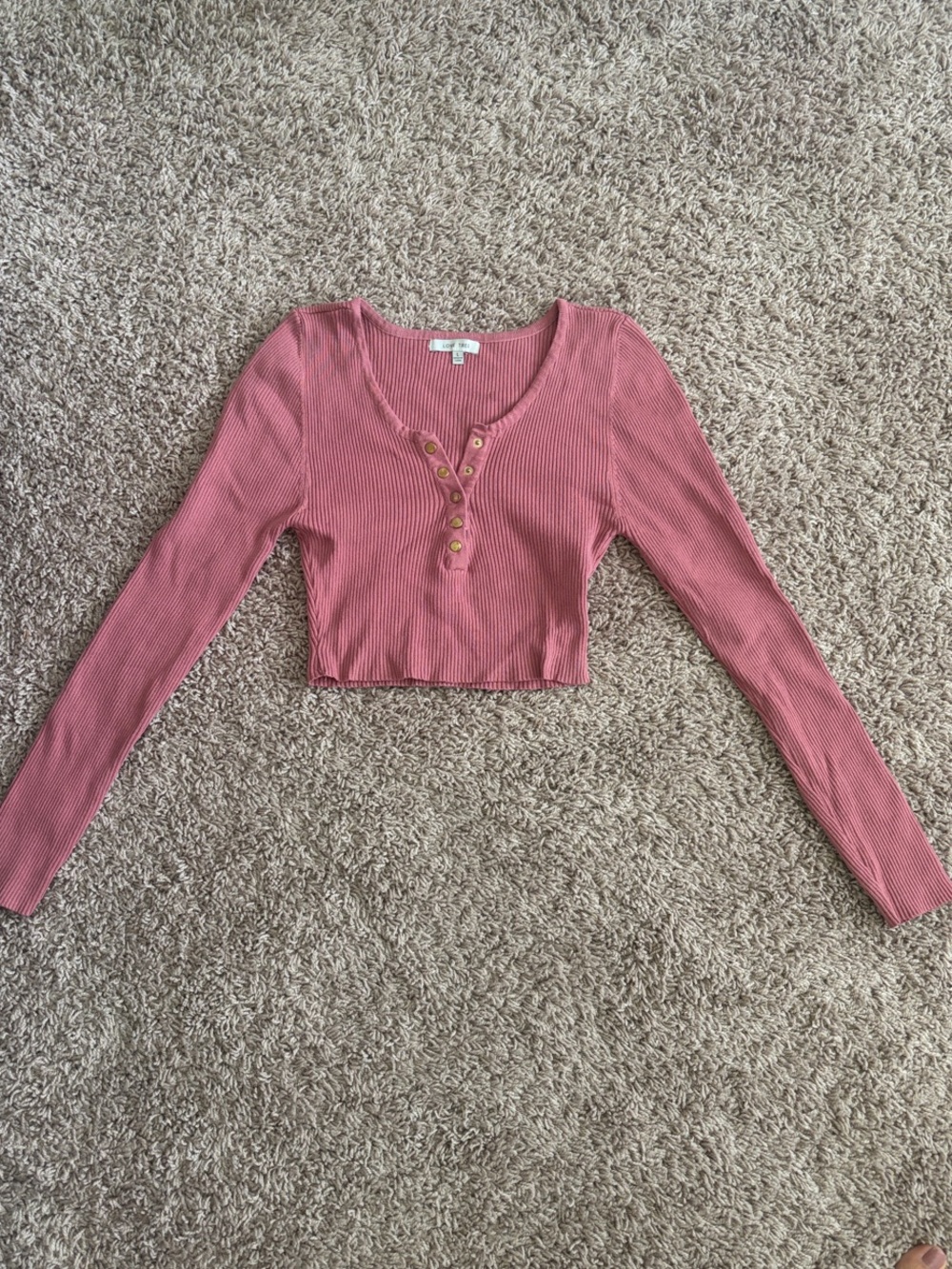 Love Tree Dusty Rose Ribbed Henley Crop Top